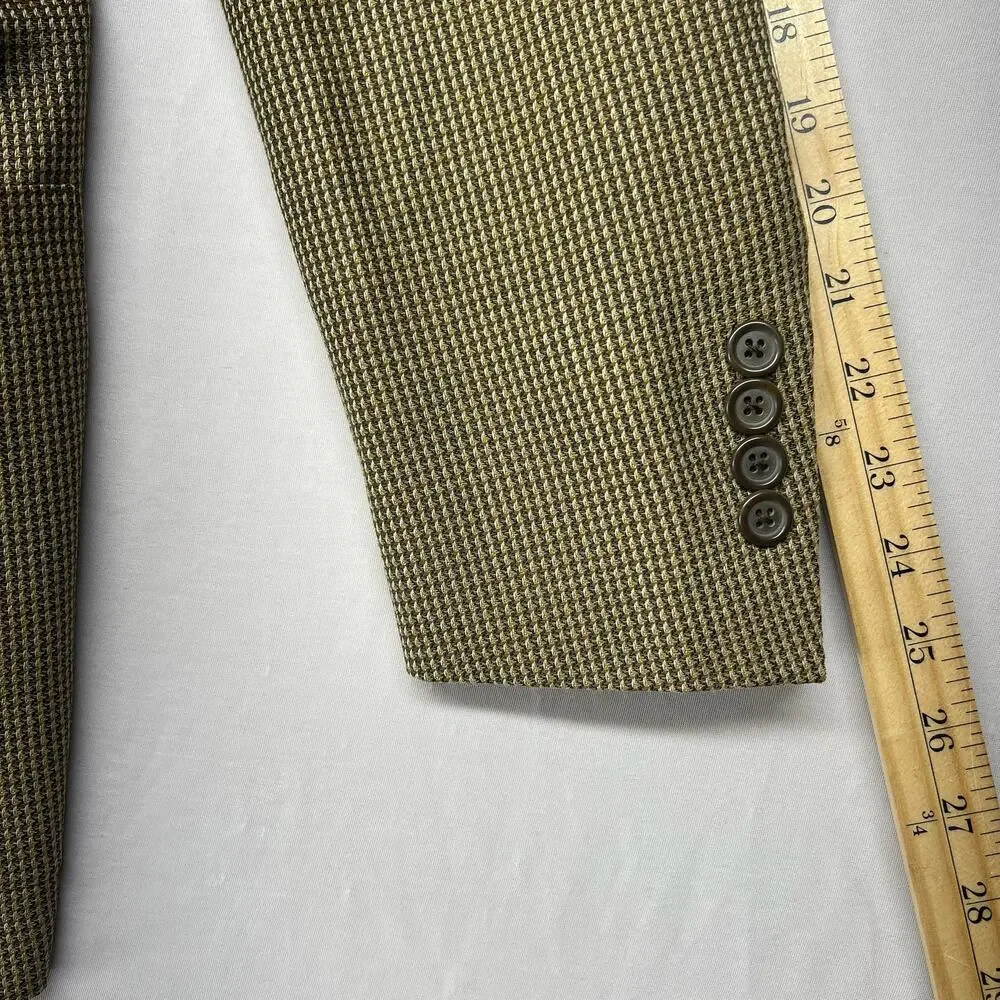 Vintage Austin Reed Wool Sport Coat 40R Tan Houndstooth USA Made Union Blazer